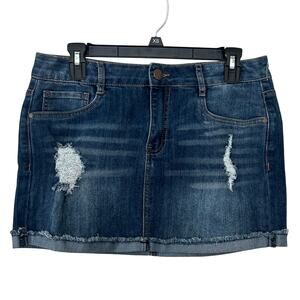 Vintage Doll house distressed denim jean Micro mini skirt cuffed hem Y2K Small